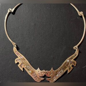 Vintage Silver Necklace Abalone Shell